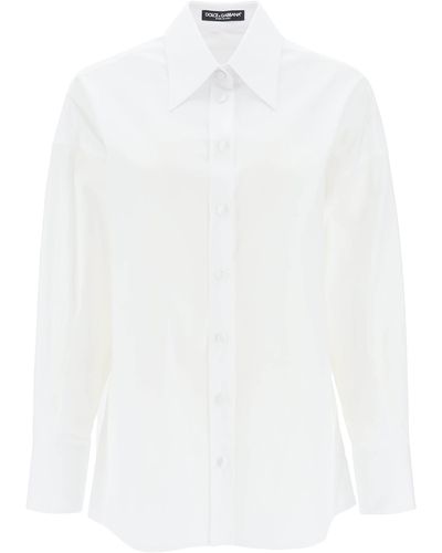 Dolce & Gabbana Maxi Camicia Con Bottoni In Raso - Bianco