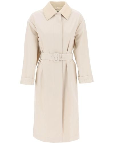 Fendi Trench Coat With Removable Leather Collar - Natural