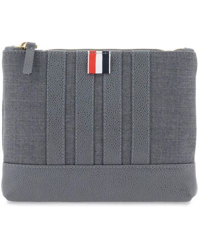 Thom Browne Wool 4 Bar Small Pouch - Grey