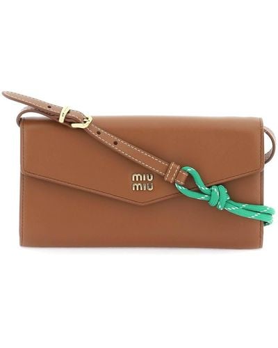 Miu Miu Small Leather Crossbody Bag With Strap - Brown