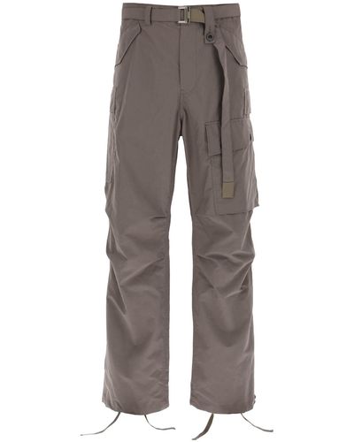 Sacai Cargo Trousers In Taffeta - Grey