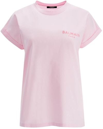 Balmain Flocked Logo T-Shirt - Pink
