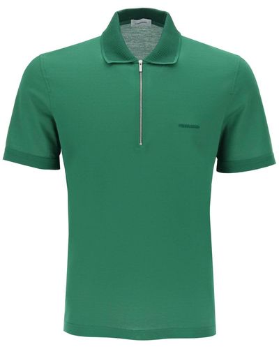 Ferragamo Organic Cotton Polo Shirt With Half Zip - Green