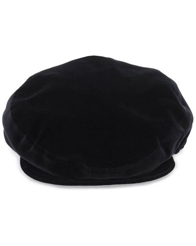 Dolce & Gabbana Stretch Velvet Cap With Logo Plaque - Black