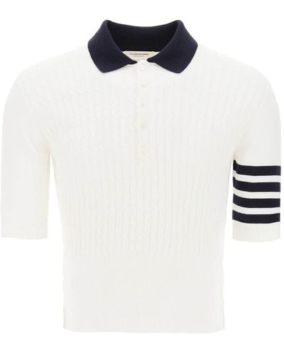 Thom Browne Placed Baby Cable 4-Bar Cotton Polo Jumper - Black