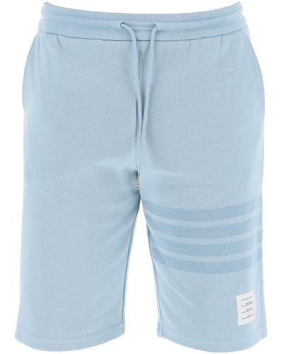 Thom Browne Bermuda 4 Bar In Maglia Di Cotone - Blu