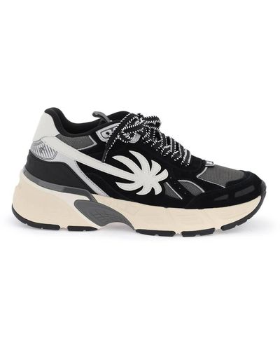 Palm Angels Suede Leather Pa 4 Sneakers With - Black