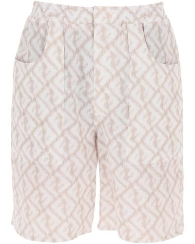 Fendi Ikat Ff Linen Shorts - Natural