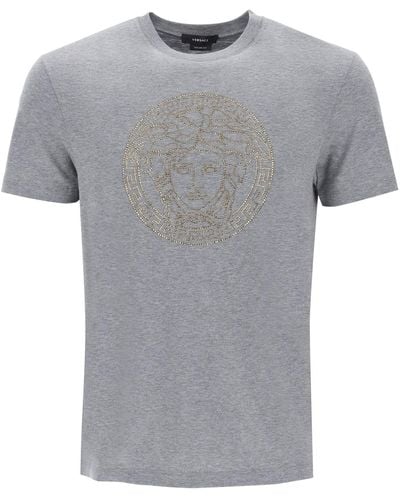 Versace T Shirt Medusa Con Strass - Grigio