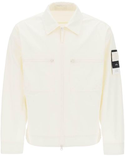 Stone Island Overshirt Ghost Piece in O-Ventile - Bianco