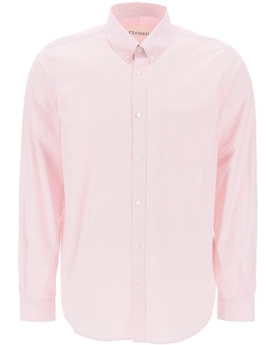 Closed Striped Poplin Button-Up Shirt - Pink