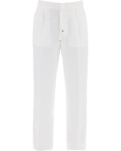 Brunello Cucinelli "Striped Linen Sweatpants With C - White