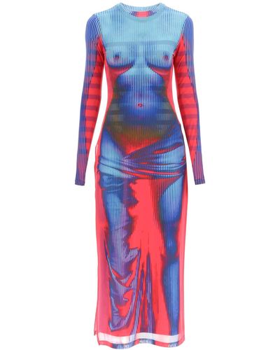 Y. Project X Jean Paul Gaultier Body Morph Mesh Maxi Dress - Multicolor