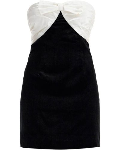 Alessandra Rich Velvet Mini Dress With Bow Accent - Black