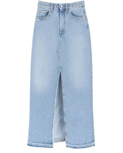 Alessandra Rich Long Denim Skirt With Studs - Blue