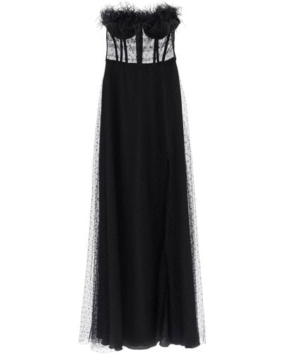 19:13 Dresscode Long Bustier Dress With Feather Trim - Black