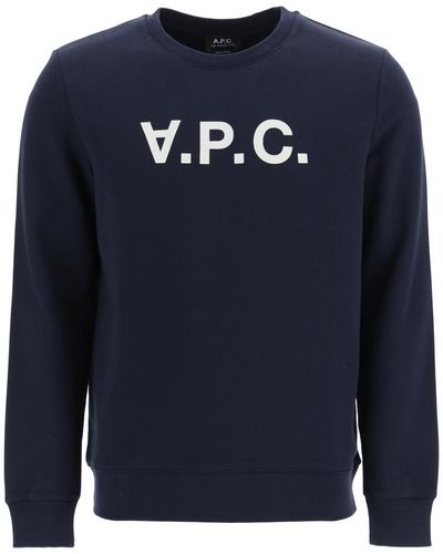 A.P.C. Felpa con logo V.P.C. floccato - Blu