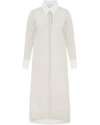 Agnona Linen, Cashmere And Silk Knit Shirt Dress - White
