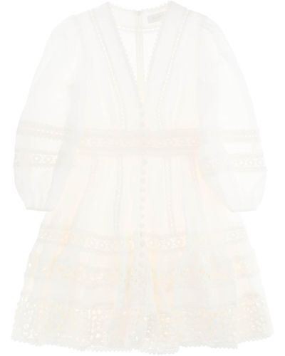 Zimmermann Mini abito con inserti in crochet 'Devi Spliced' - Bianco