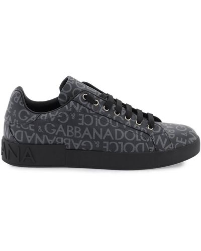 Dolce & Gabbana Black & Grey Coated Jacquard Portofino Sneakers