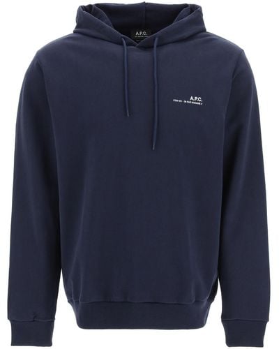 A.P.C. Item 001 Logo Print Hoodie - Blue