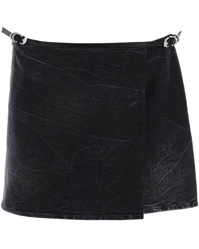 Givenchy Voyou Denim Wrap Mini Skirt With - Black