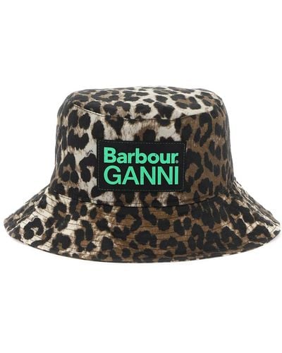 BARBOUR X GANNI Cappello bucket leopardato cerato - Verde