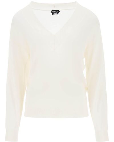 Tom Ford Sweater In Cashmere And Silk - White