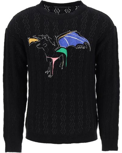 ANDERSSON BELL Dragon Pointelle Knit Sweater - Black