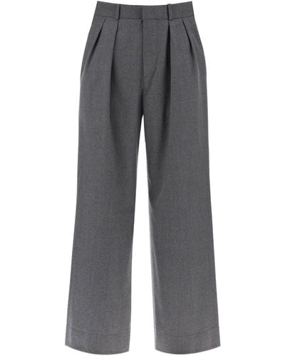 Wardrobe NYC Wide Leg Flannel Trousers For Or - Grey