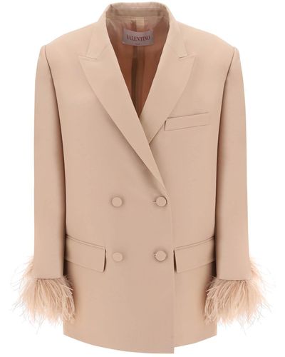 Valentino Blazer With Feathers On Sleeves - Natural