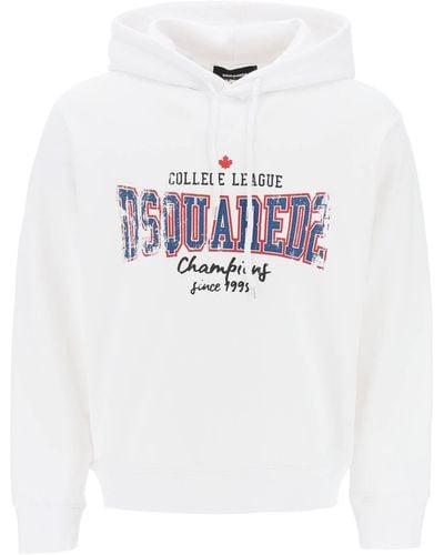 DSquared² Cool Fit Printed Hoodie - White
