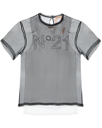 N°21 N.21 Georgette T-shirt With Logo - Grey