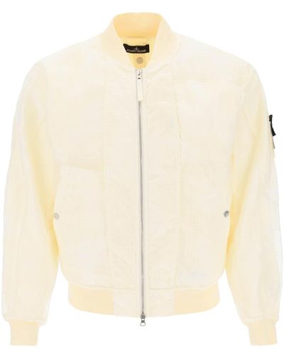 Stone Island Shadow Project Shadow Project Bomber Jacket In Distorted Ripstop Organza-tc - Natural