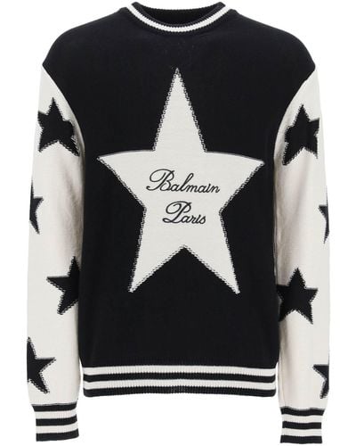 Balmain Sweater With Star Motif - Black