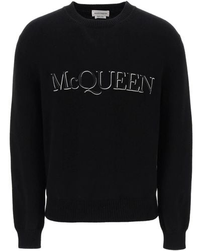 Alexander McQueen Jumper With Logo Embroidery - Black