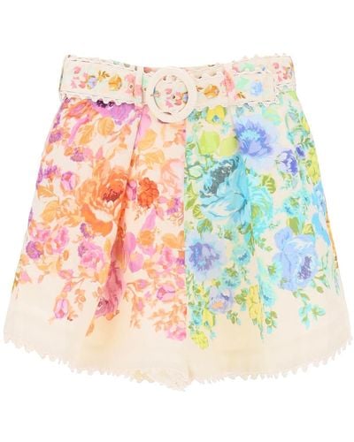 Zimmermann Raie Floral Linen Shorts - White