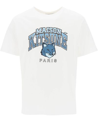 Maison Kitsuné T Shirt With Campus Fox Print - Blue