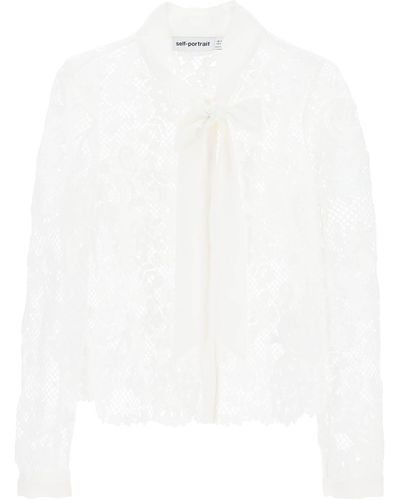 Self-Portrait Self Portrait Floral Lace Shirt With Lavallière Tie - White