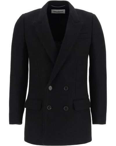 Saint Laurent Double Breasted Wool And Mohair Coat - Black