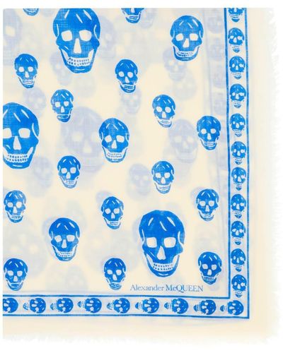 Alexander McQueen SCIARPA SKULL IN LANA LEGGERA - Blu