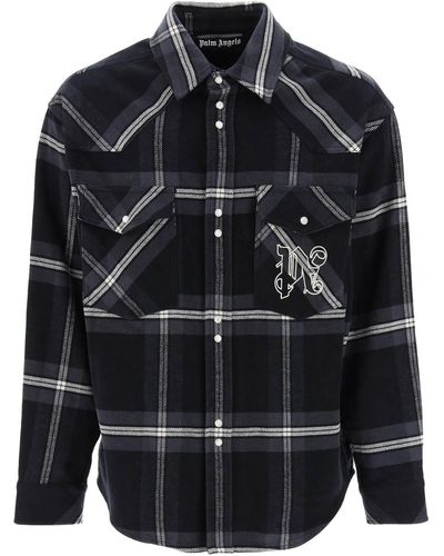Palm Angels Check Flannel Overshirt - Black