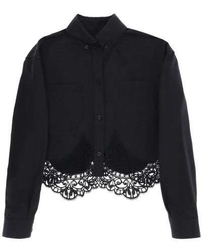 Burberry Cropped Shirt With Macrame Lace Insert - Black