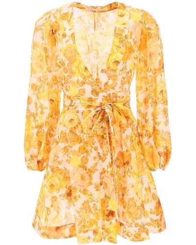 Zimmermann 'raie Wrap' Mini Dress - Yellow