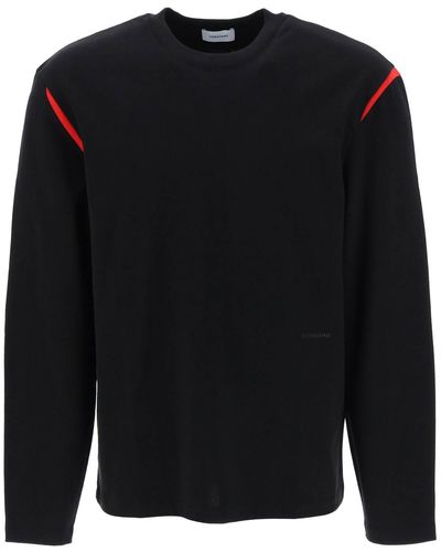 Ferragamo Long-sleeved T-shirt With Contrasting Inlays - Black