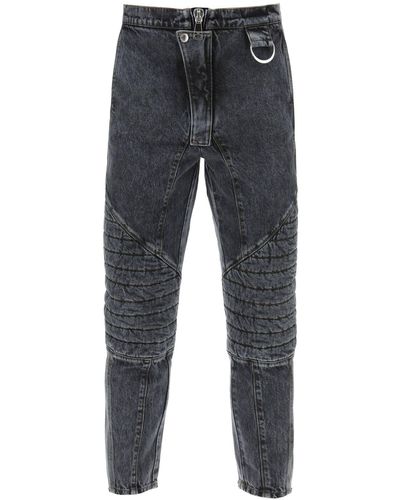 Balmain Jeans With Quilted And Padded Inserts - Blue