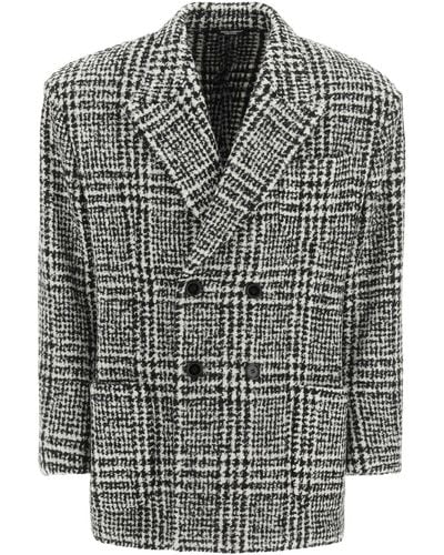 Dolce & Gabbana Chequered Double-Breasted Wool Jacket - Black