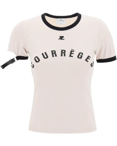 Courreges T Shirt With Buckle Fast - Natural