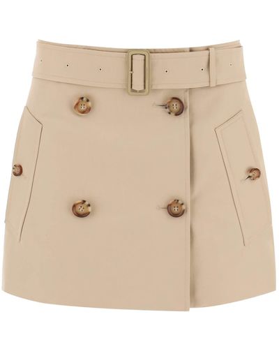 Burberry Gabardine Mini Trench Skirt - Natural