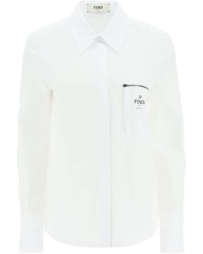 Fendi Logo Pocket Poplin Shirt - White
